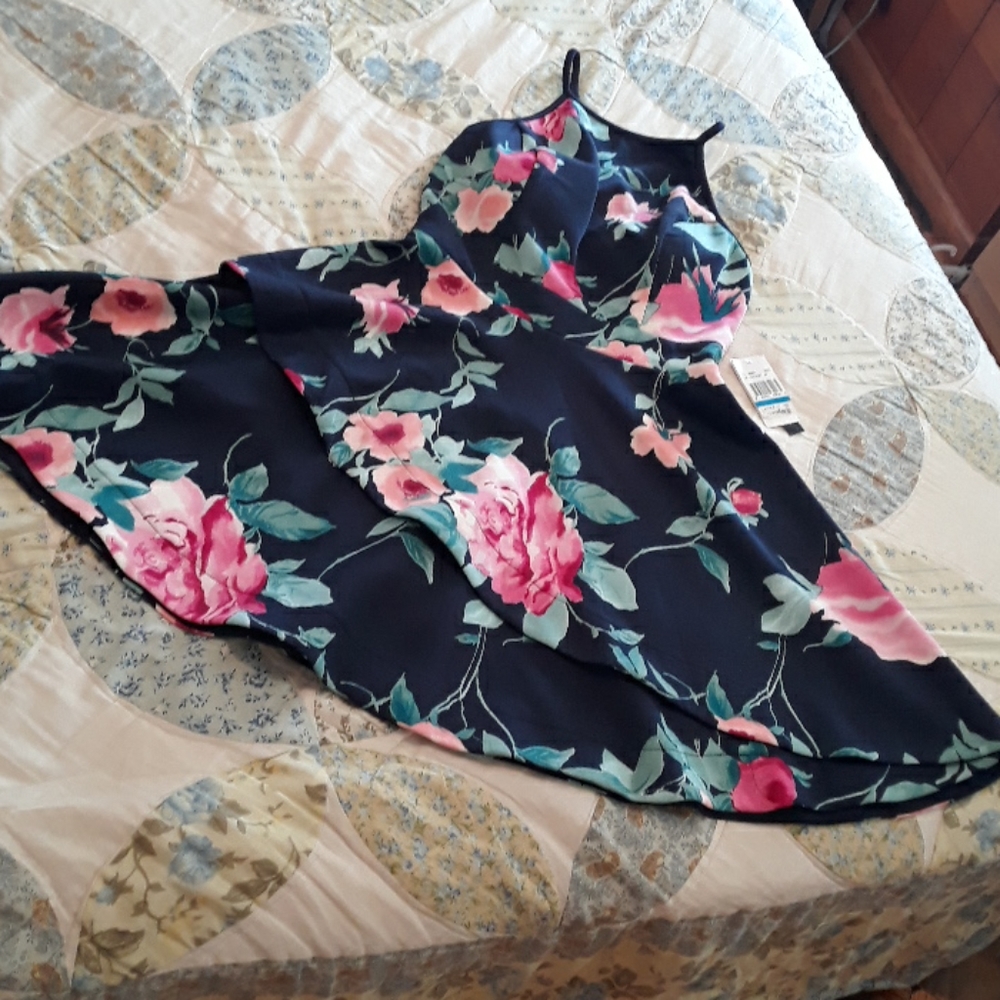 NWT Navy dress with pink flowers